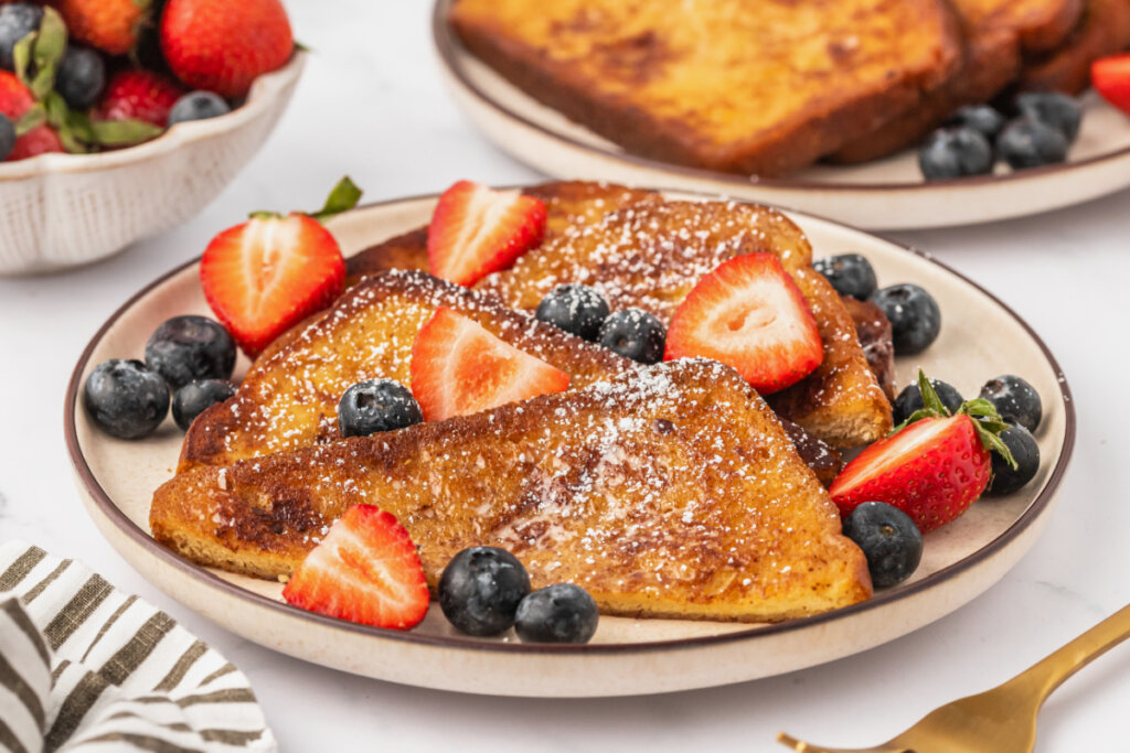 closeup of classic french toast on plate