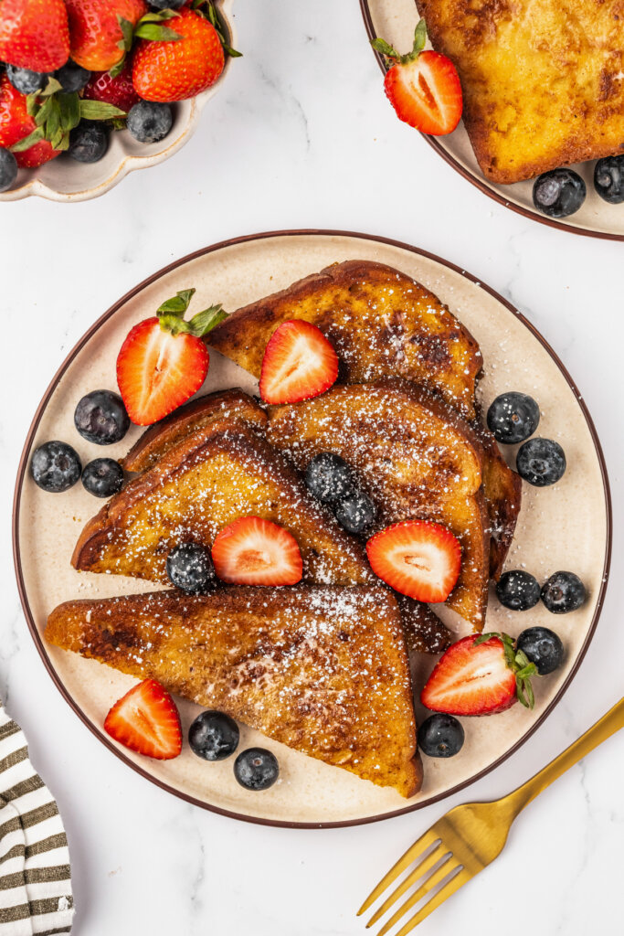 looking down on a plate with brioche french toast
