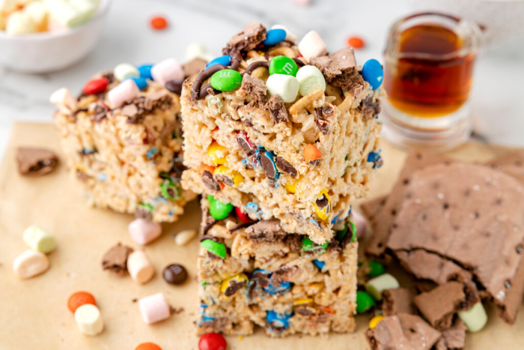 stacked christmas rice krispies treats