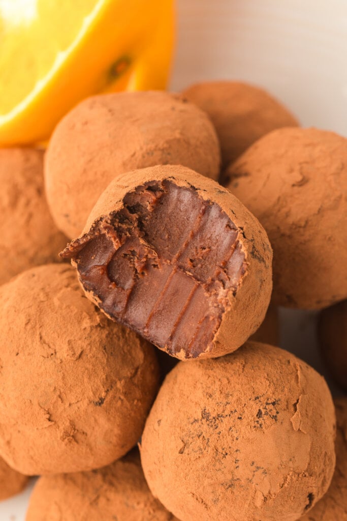 homemade chocolate orange truffles stacked