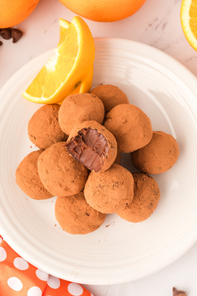 plate with chocolate orange truffles
