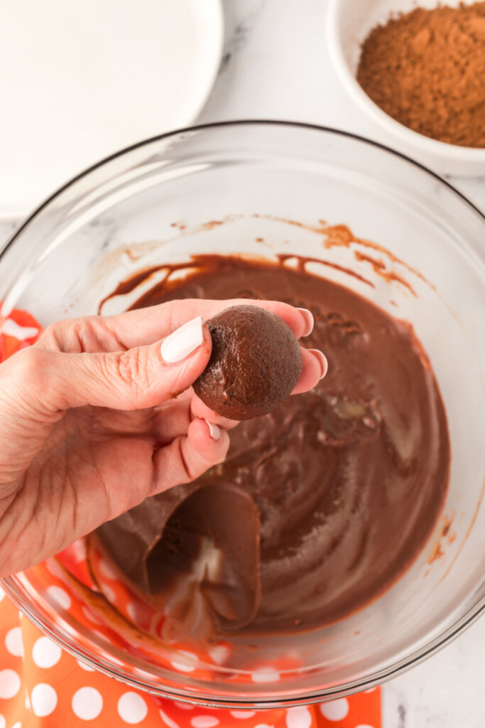 rolling the chocolate mixture into balls