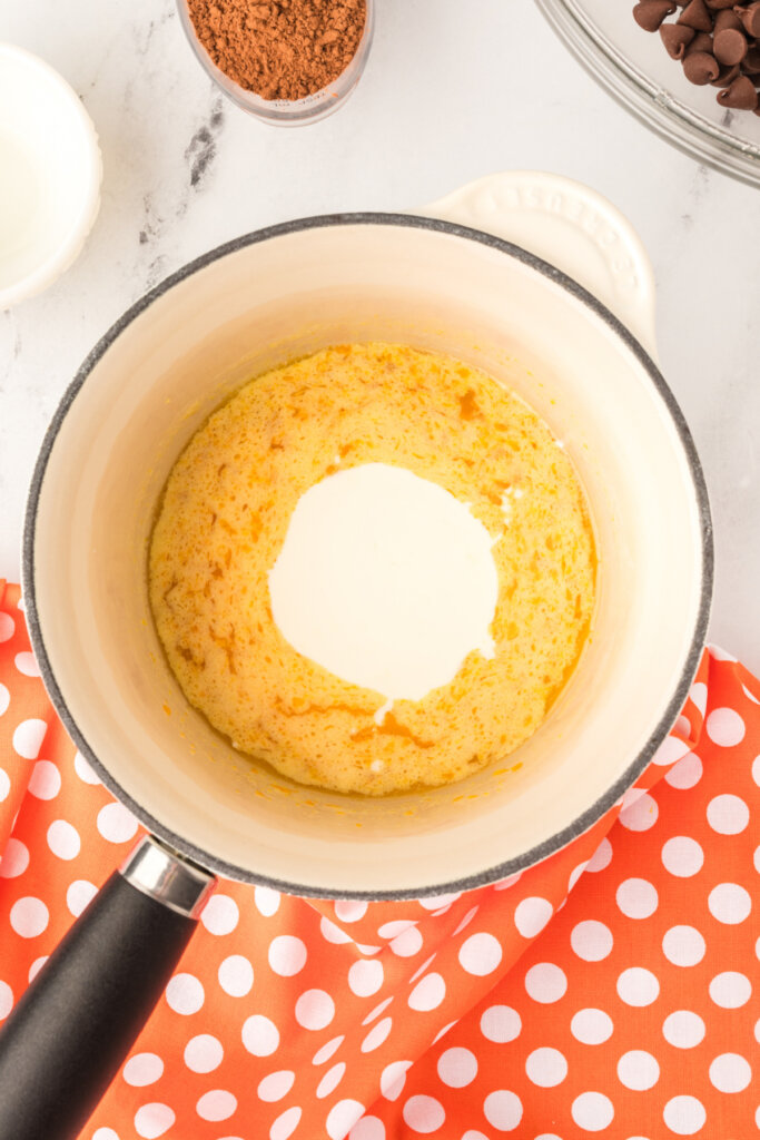 heavy cream added to the butter mixture