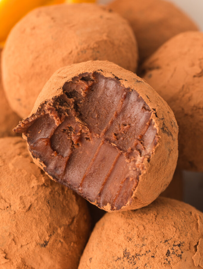 chocolate orange truffle wshowing the inside