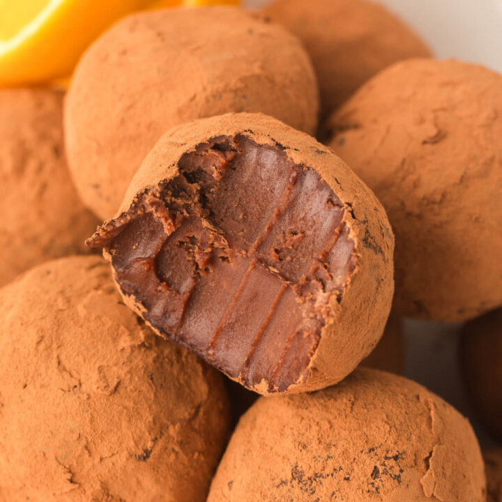 chocolate orange truffle wshowing the inside