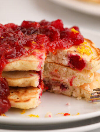 closeup of cranberry orange pancakes