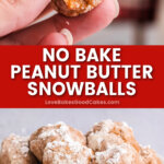 no bake peanut butter snowballs pin collage