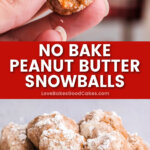no bake peanut butter snowballs pin collage