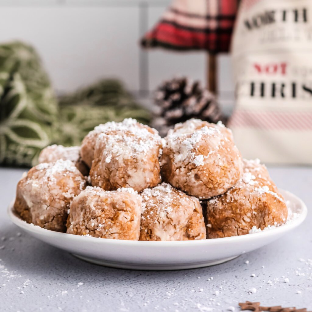 finished no bake peanut butter snowballs on plate