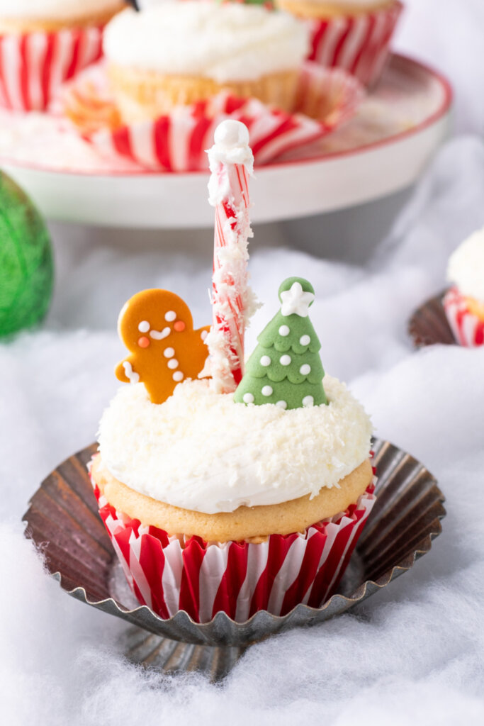 north pole cupcake on metal cupcake stand