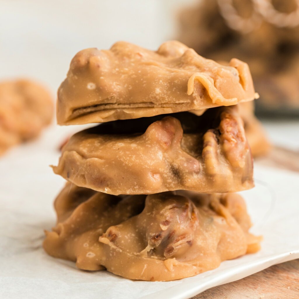 pecan pralines stacked