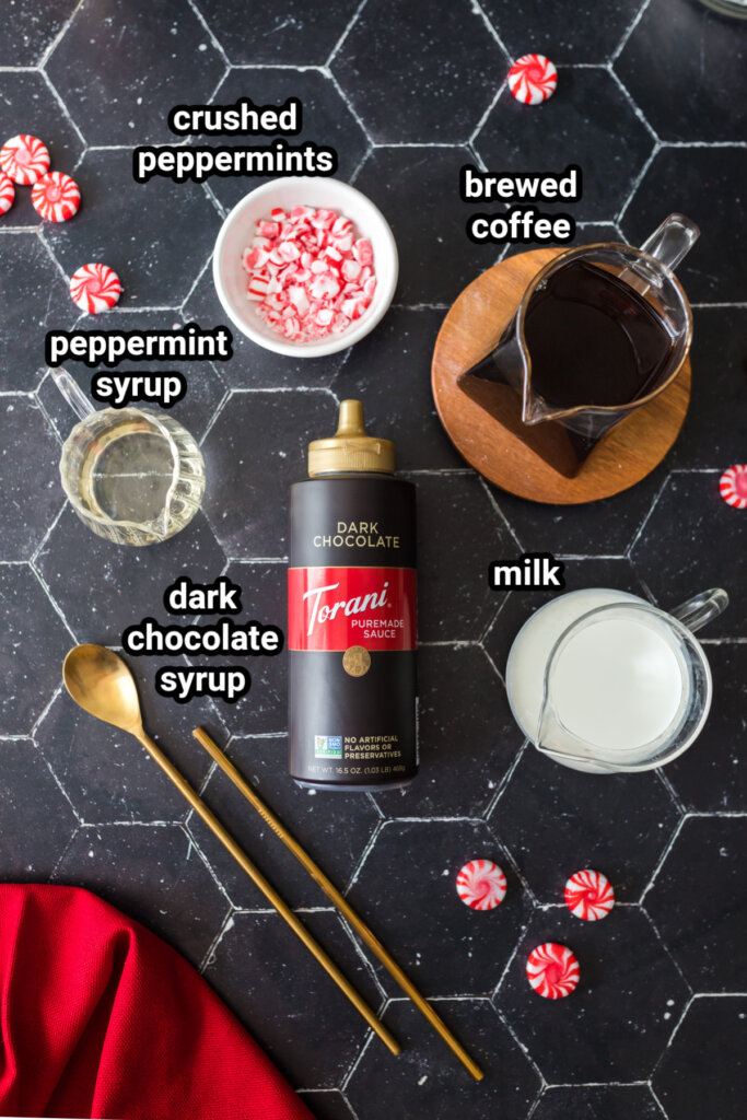 ingredients to make peppermint mocha