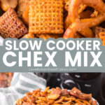 slow cooker chex mix pin collage