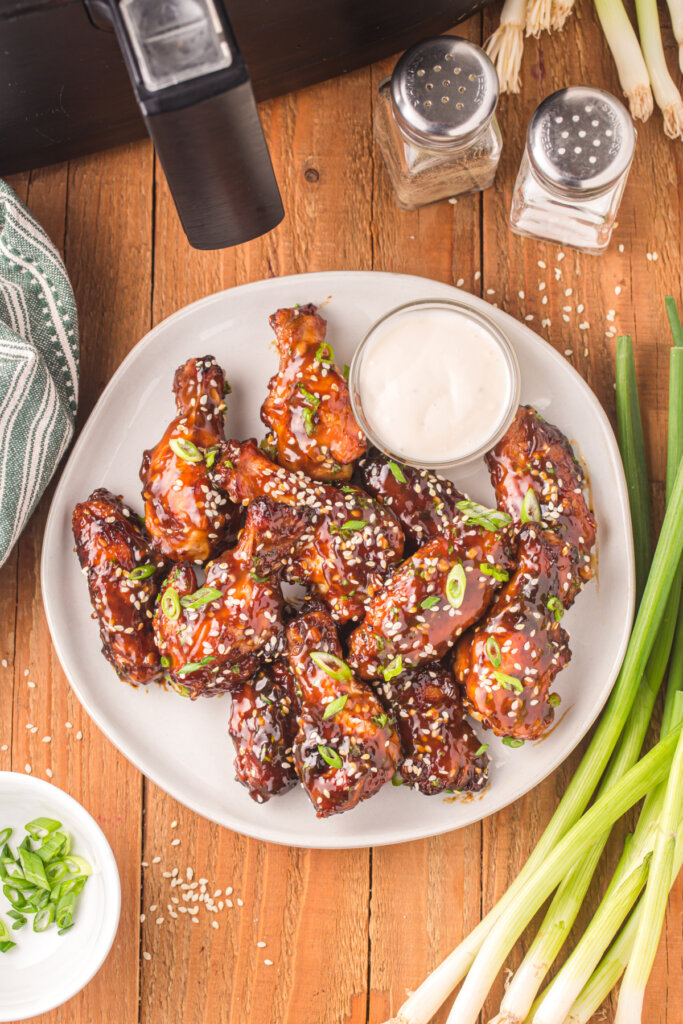 plate with air fryer teriyaki chicekn wings