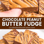 chocolate peanut butter fudge pin collage