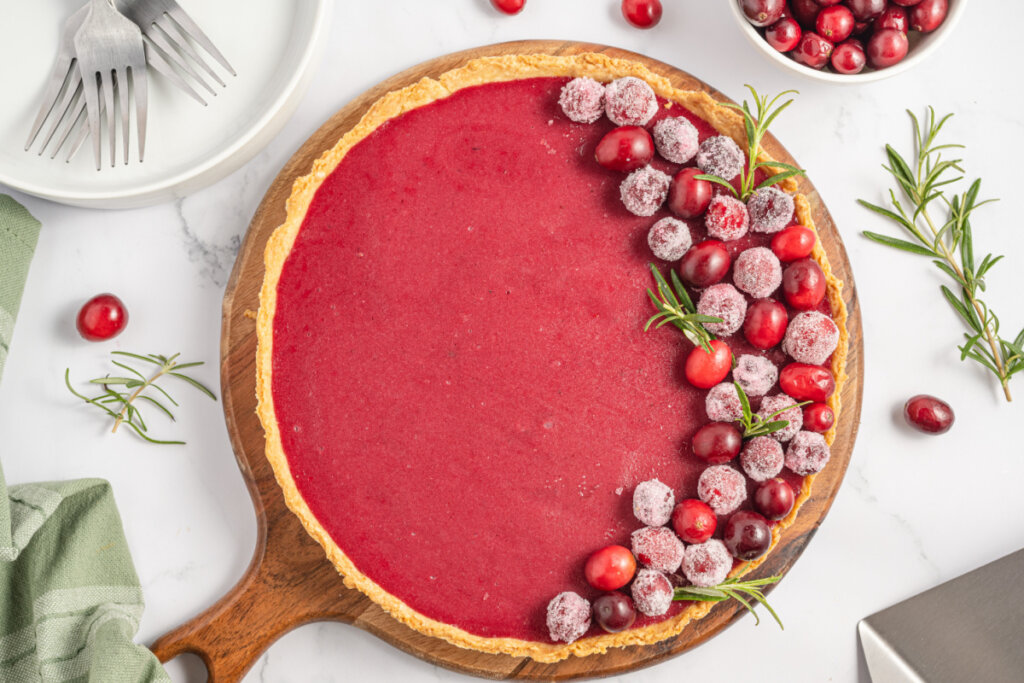 whole unsliced cranberry curd tart
