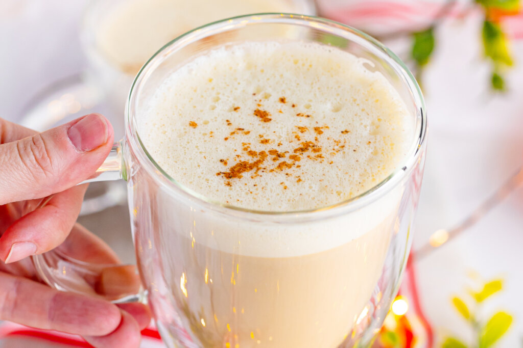 eggnog latte in mug