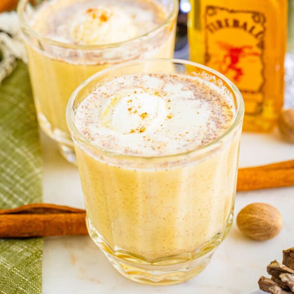 closeup of eggnog punch in a glass