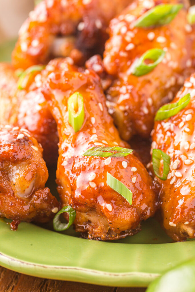 closeup of a honey sriracha wing