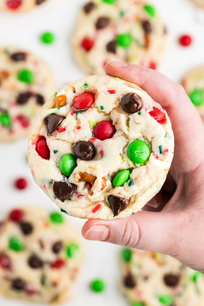 hand holding loaded christmas cookie