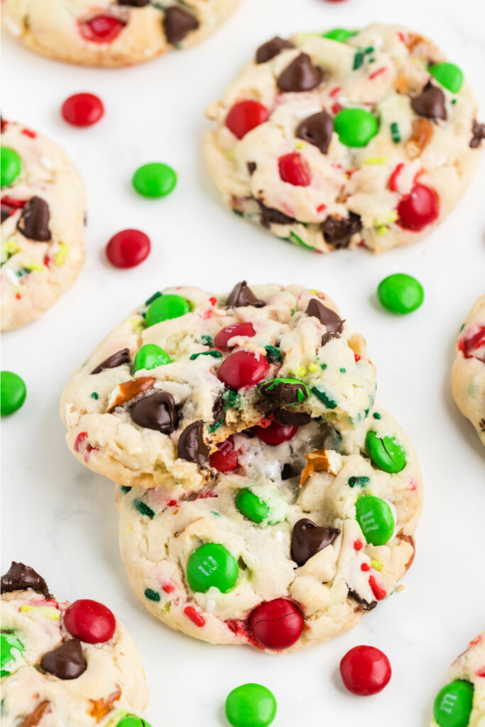 loaded christmas cookies on table