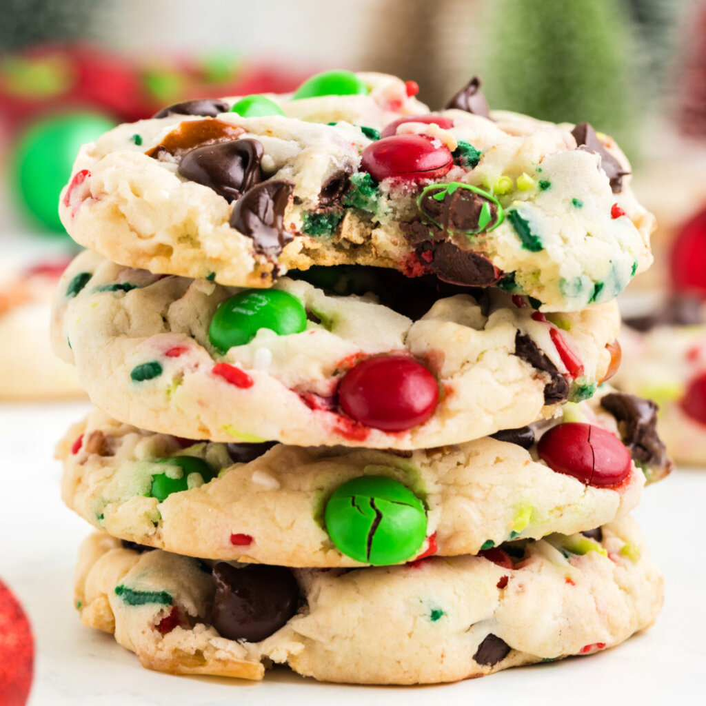 stack of loaded christmas cookies