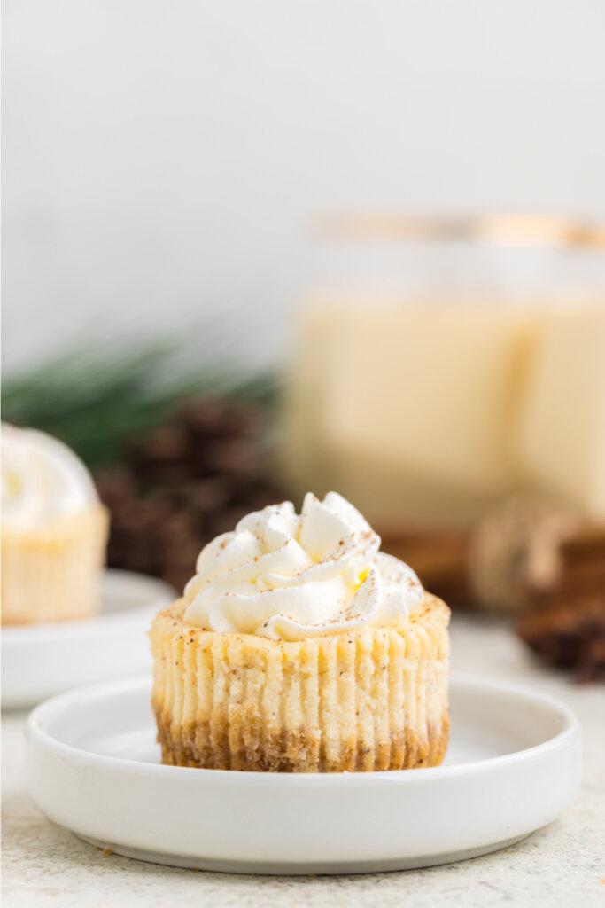 mini eggnog cheesecake on plate