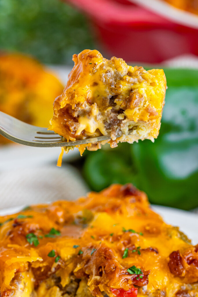 bite of overnight breakfast casserole