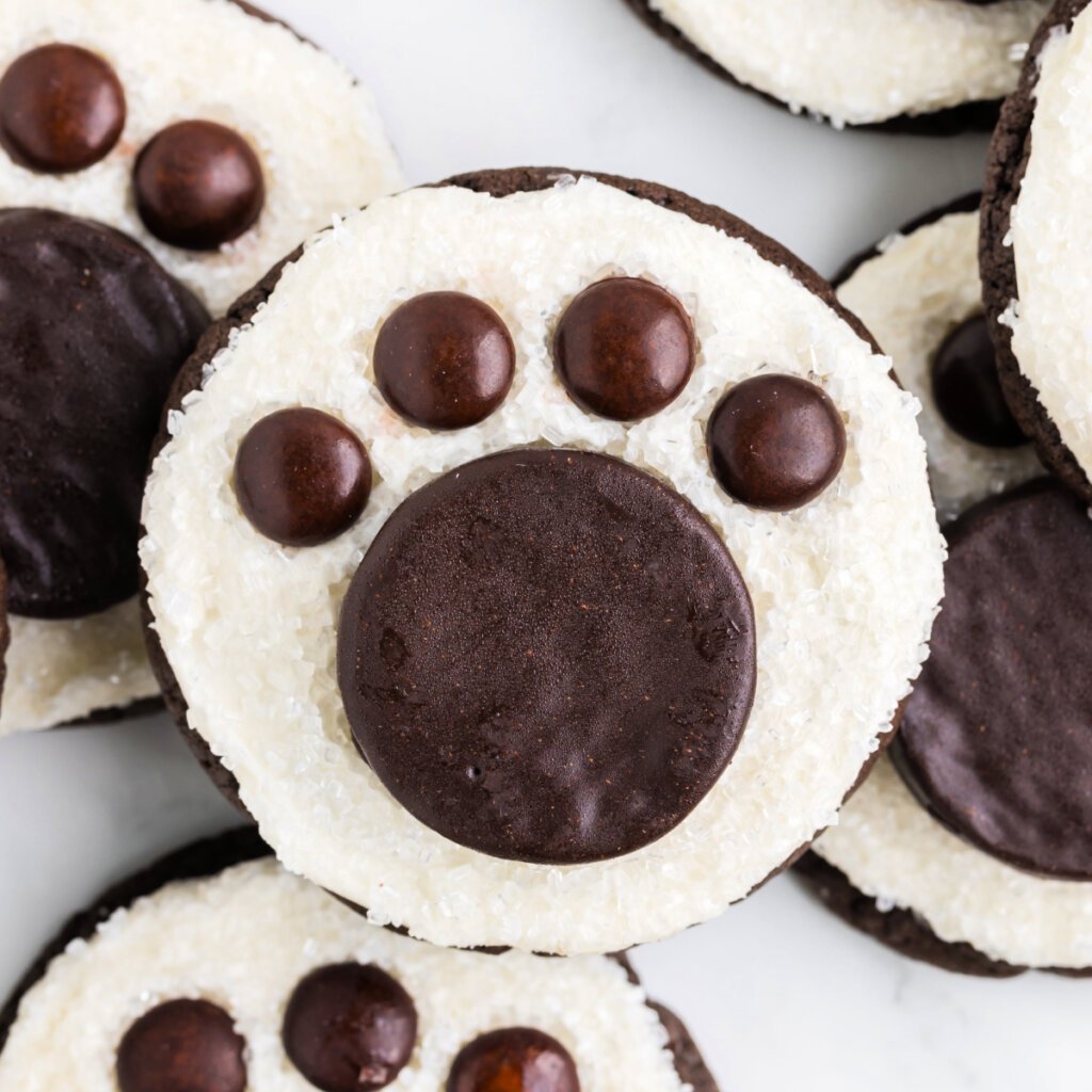 closeup of a polar bear paw cookie