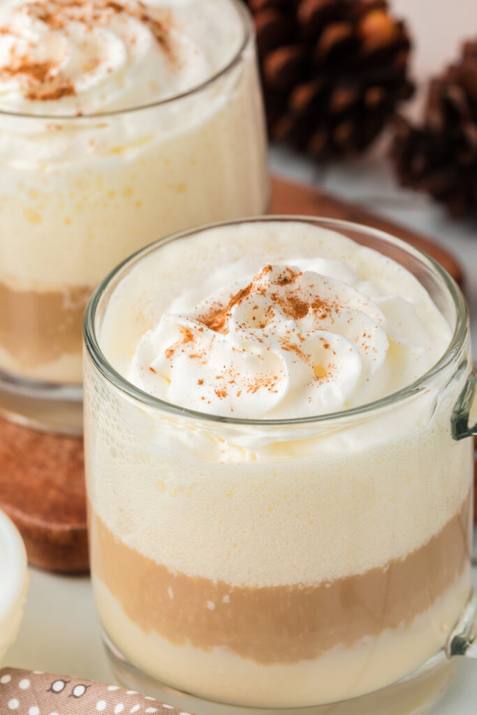 closeup of a spiked eggnog latte