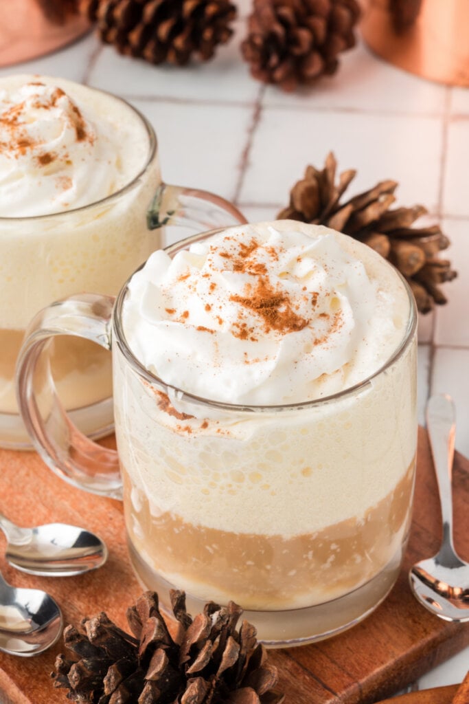 spiked eggnog latte in winter setting
