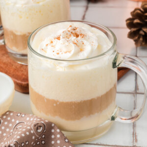 spiked eggnog latte in clear mug