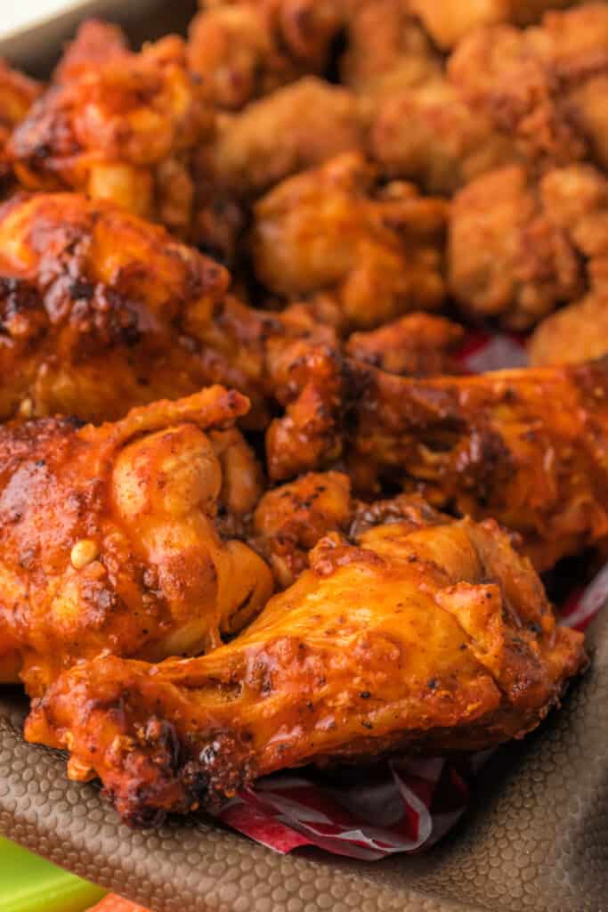 air fryer buffalo wings on platter eady to serve