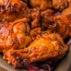 closeup of air fryer buffalo wings