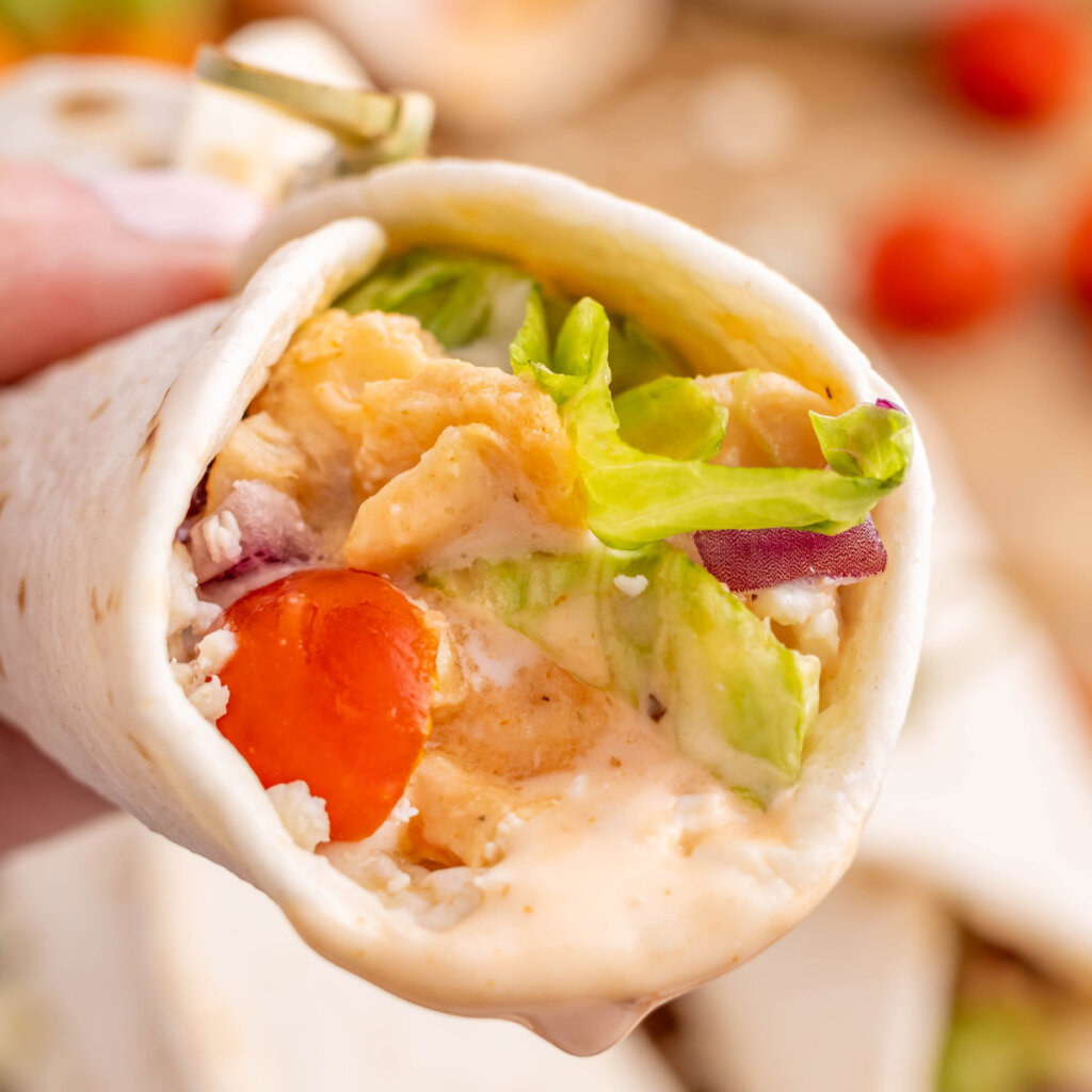 closeup of a buffalo chicken wrap