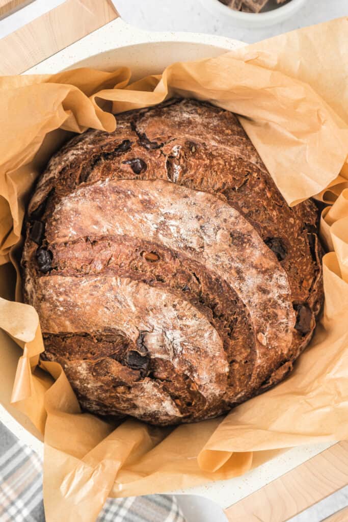 chocolate no knead bread in dutch oven