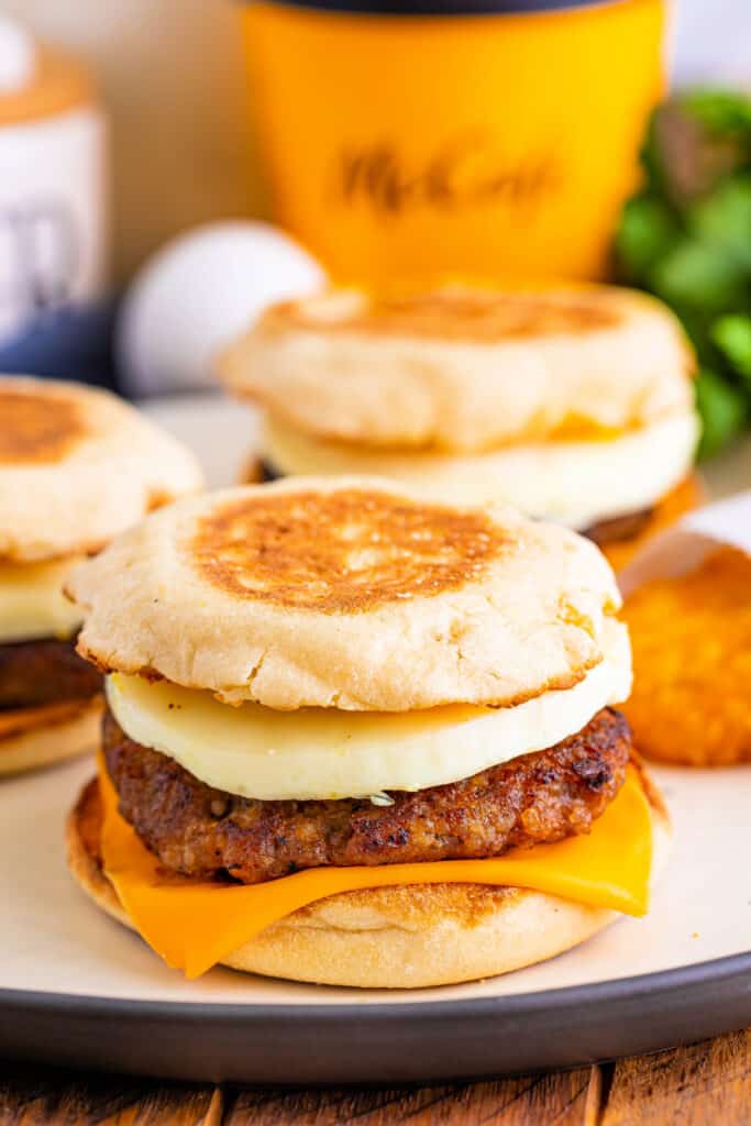 sausage egg and cheeese mcmuffin on plate