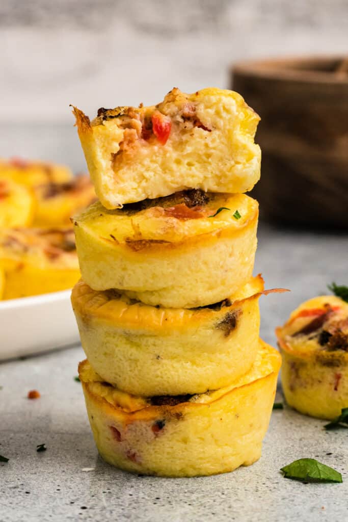 four starbucks egg bites stacked