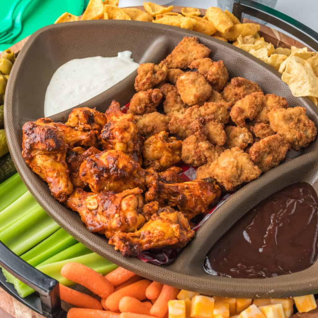 closeup of football charcuterie board