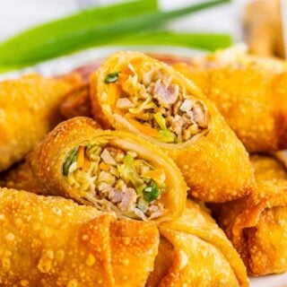 ground pork egg rolls on serving platter