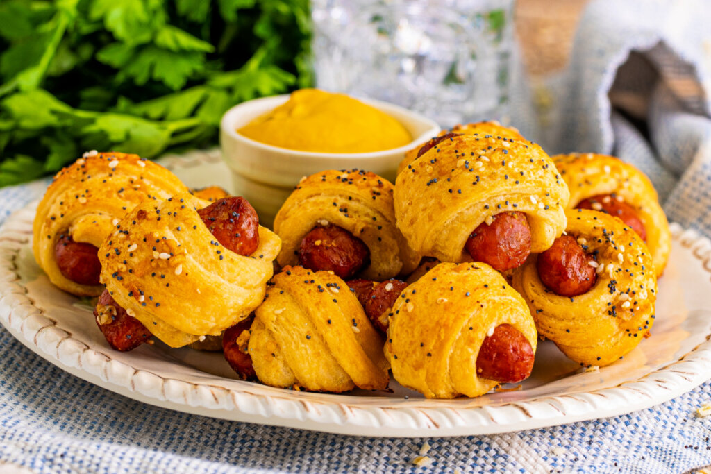 pigs in a blanket on serving platter