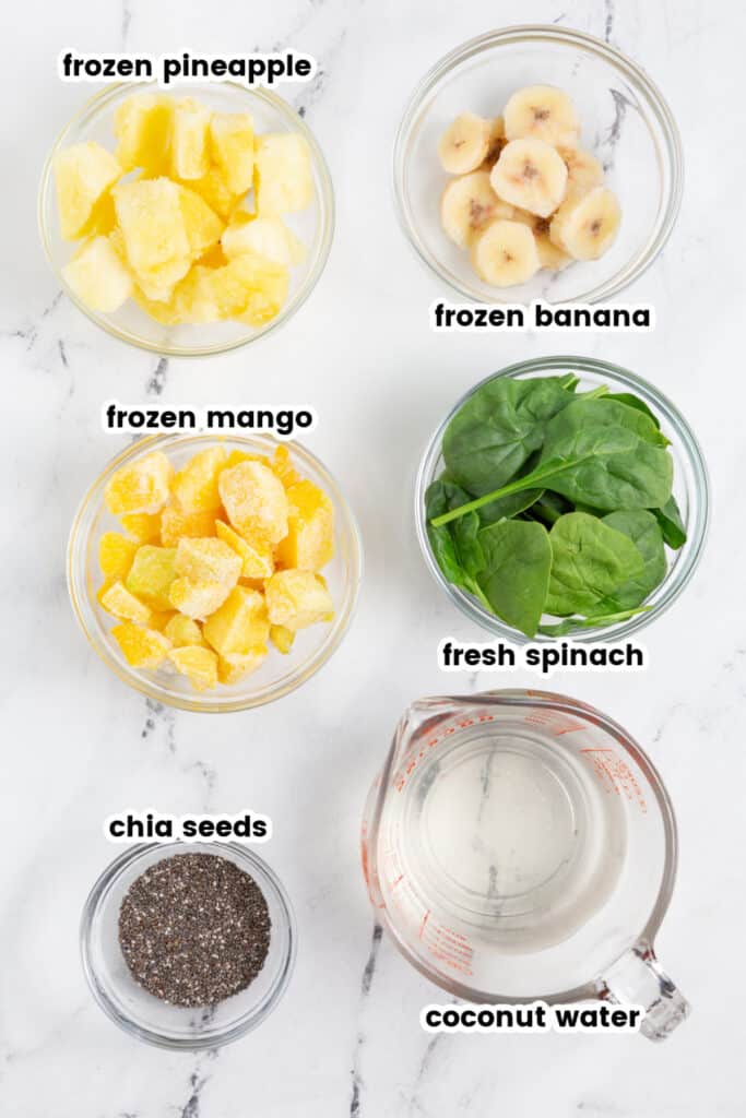 ingredients to make a pineapple green smoothie