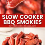 slow cooker bbq smokies pin collage