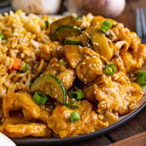 closeup of mushroom chicken on plate