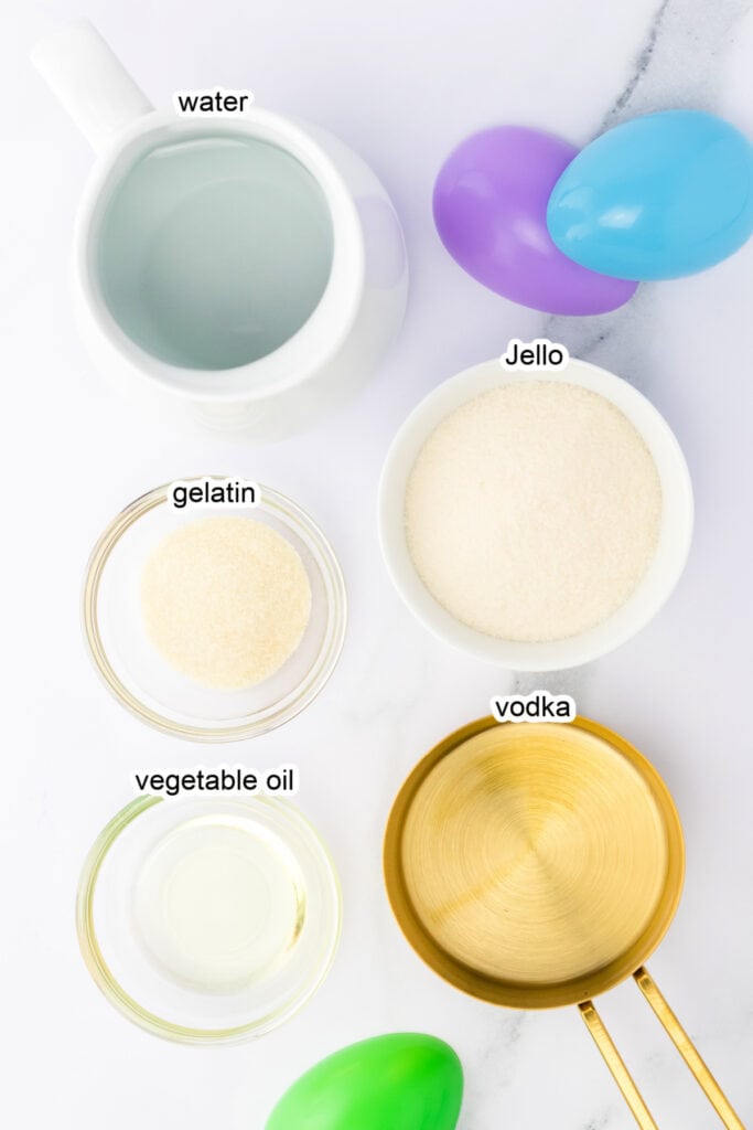 ingredients to make easter egg jello shots