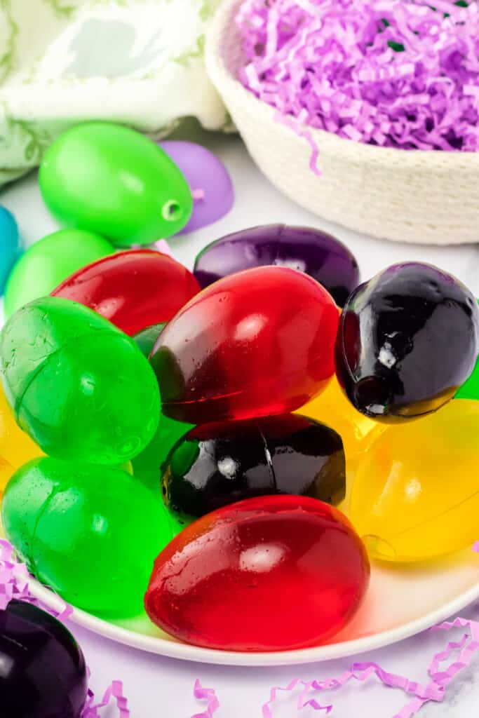 assorted easter egg jello shots on platter