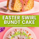 easter swirl bundt cake pin collage