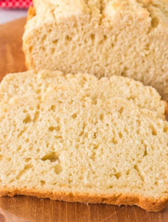 closeup of a slice of beer quick bread