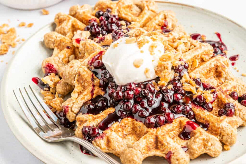 blueberry cobbler waffle on plate