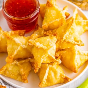 closeup of crab rangoon on plate